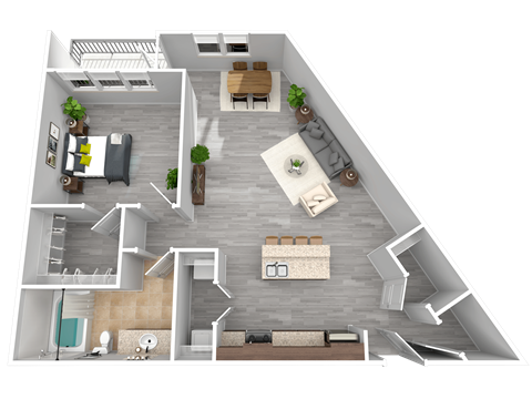 Floor plan for 1 bed, 1 bath, 990 sqft